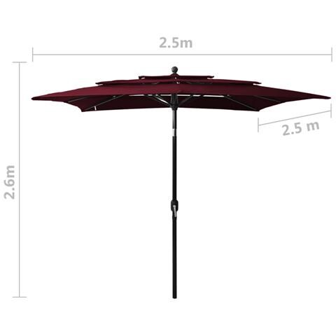Lusso Casadino - Ombrellone A 3 Livelli Con Palo In Alluminio Rosso Bordò 3 M - Foto 8