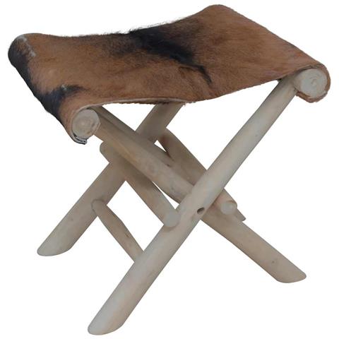Lusso Casadino -  Sgabello Pieghevole In Pelle Di Capra E Legno Di Teak - Foto 2