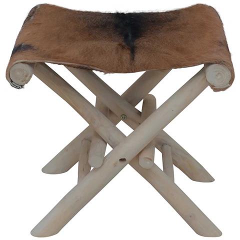Lusso Casadino -  Sgabello Pieghevole In Pelle Di Capra E Legno Di Teak - Foto 1