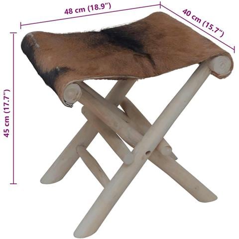 Lusso Casadino -  Sgabello Pieghevole In Pelle Di Capra E Legno Di Teak - Foto 8