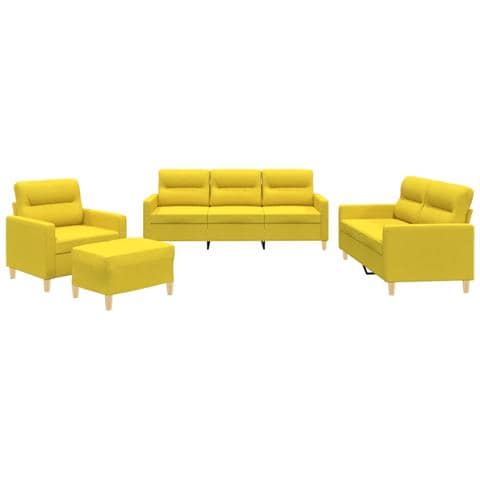 Set di Divani 4 pz con Cuscini Giallo Chiaro in Tessuto - Foto 1