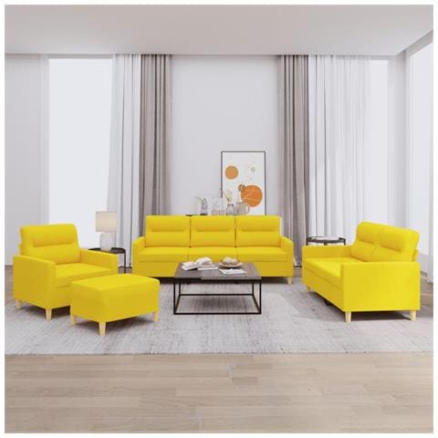 Set di Divani 4 pz con Cuscini Giallo Chiaro in Tessuto - Foto 2