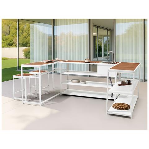 Set Cucina Da Esterno Con Lavello Avetrana Metallo Marrone/ Bianco - Foto 1