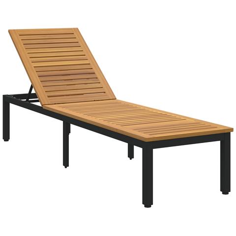Lettino Prendisole Nero 200x55x35 cm in Legno di Acacia - Foto 1