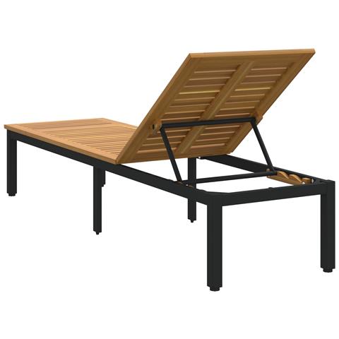 Lettino Prendisole Nero 200x55x35 cm in Legno di Acacia - Foto 7