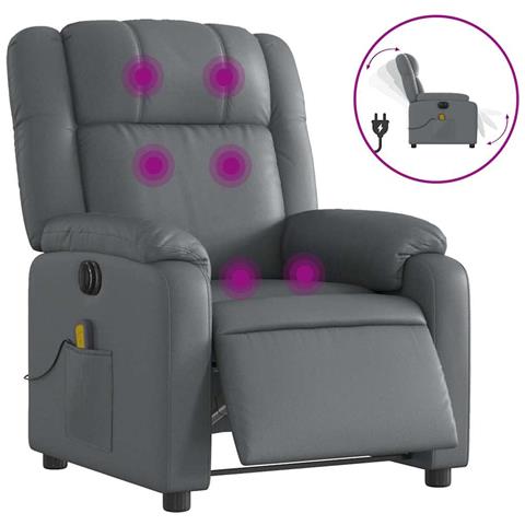 Poltrona Massaggiante Elettrica Reclinabile Grigio Similpelle - Foto 1