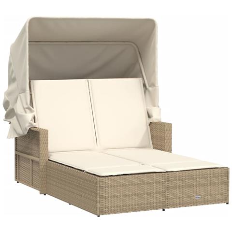 Lettino Doppio con Baldacchino e Cuscini Beige in Polyrattan - Foto 1