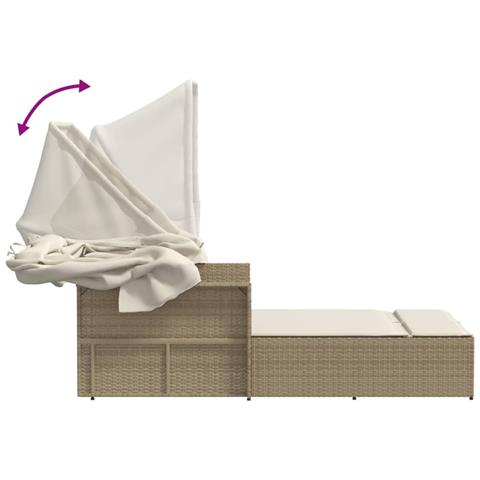 Lettino Doppio con Baldacchino e Cuscini Beige in Polyrattan - Foto 9