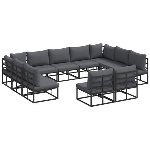 Set Divano da Giardino con cuscino 11 pcs Nero Alluminio - Foto 1