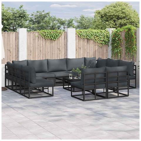 Set Divano da Giardino con cuscino 11 pcs Nero Alluminio - Foto 2