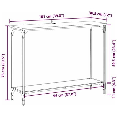 Tavolo consolle con lo scaffale Rovere nero 101 x 30.5 x 75 cm - Foto 9