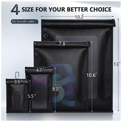 Set Di 4 Custodie Schermanti Rfid - Borsa Di Faraday Per Chiavi Auto, Telefoni Ed Elettronica Black - Foto 2