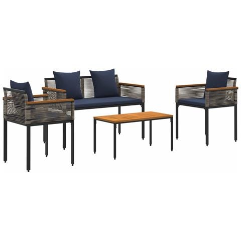 Set di Mobili da Esterno 4 pcs Grigio e Blu Navy Rattan in PE - Foto 1