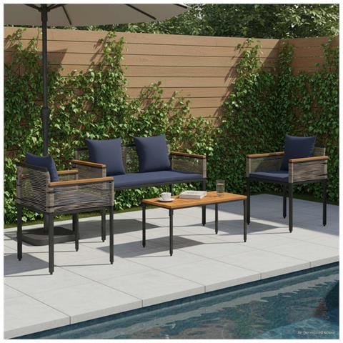 Set di Mobili da Esterno 4 pcs Grigio e Blu Navy Rattan in PE - Foto 2