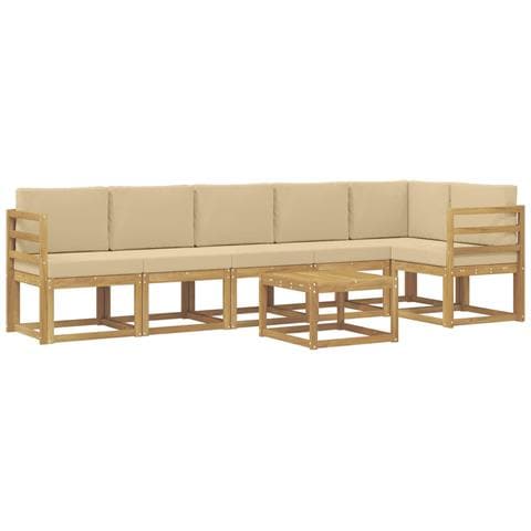 Set di divani da esterno 7 pcs Bianco e Beige Poliestere - Foto 1