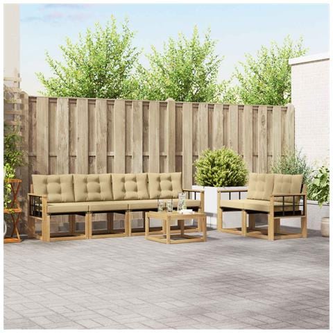 Set di divani da esterno con cuscino 7 pcs Bianco e Beige - Foto 2