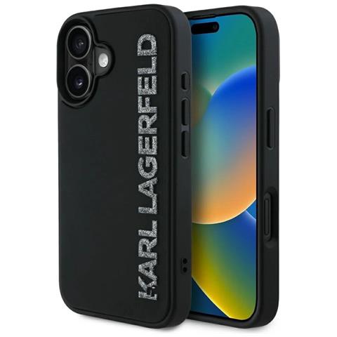 Custodia Nera Lucida Per Iphone 16 Di Karl Lagerfeld Con Gomma 3d - Foto 1