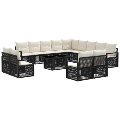 Set Divano da Giardino 14 pz Nero e Bianco Crema polyrattan - Foto 1