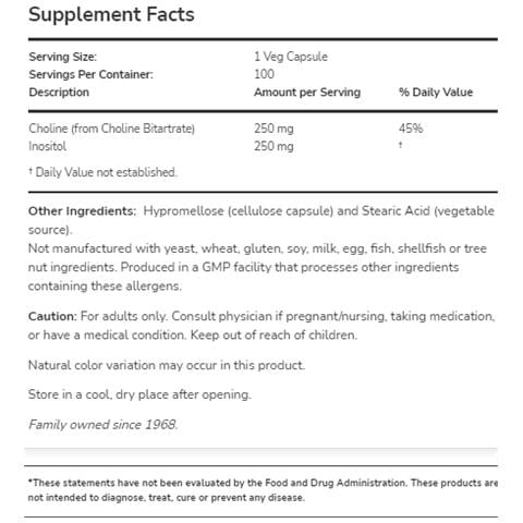 Choline And Inositol 500mg 100 Capsule - Vitamine - Foto 2