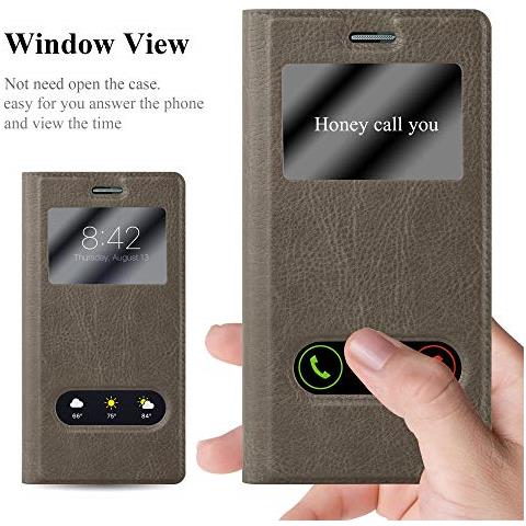 Custodia Compatibile Con Huawei P7 In Bruno Pietra - Coperchio Protettivo Con Chiusura Magnetica, Funzione Stand E 2 Finestre Di Visualizzazione - Foto 2