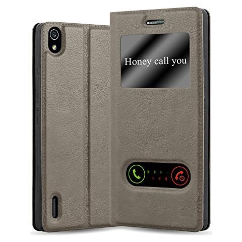 Custodia Compatibile Con Huawei P7 In Bruno Pietra - Coperchio Protettivo Con Chiusura Magnetica, Funzione Stand E 2 Finestre Di Visualizzazione - Foto 1