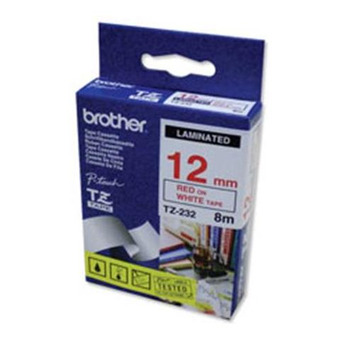 Nastro Laminato Brother Tze-232 Rosso Su Bianco, Tze, 8 M, 1.2 Cm - Foto 1