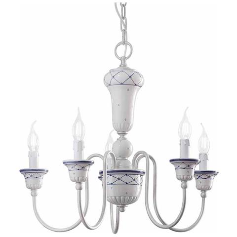 Lampadario Classico Sanremo Metallo E Ceramica Bianco Sfumato Argento 5 Luci E14 - Foto 1