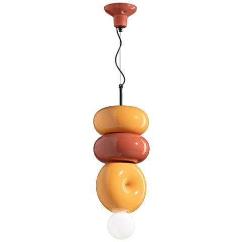 Sospensione Vintage Decò Bumbum 2+1 Elementi Ceramica Gialla Arancio 1 Luce E27 - Foto 4
