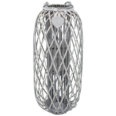 Lanterna Da Esterno In Vimini Grigio Con Portacandela In Vetro Vimini Selection - Foto 1