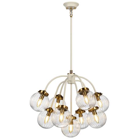 Lampadario Contemporaneo Cosmos Acciaio Crema Vetro Ottone 9 Luci E14 - Foto 1