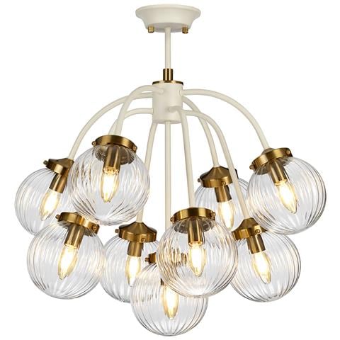 Lampadario Contemporaneo Cosmos Acciaio Crema Vetro Ottone 9 Luci E14 - Foto 2