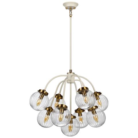 Lampadario Contemporaneo Cosmos Acciaio Crema Vetro Ottone 9 Luci E14 - Foto 3