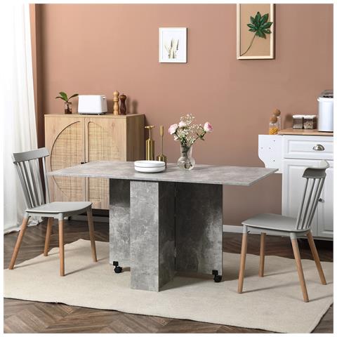 Tavolo Pieghevole In Legno Per 4-6 Persone Con Ruote, 75x140x74cm, Grigio - Foto 2