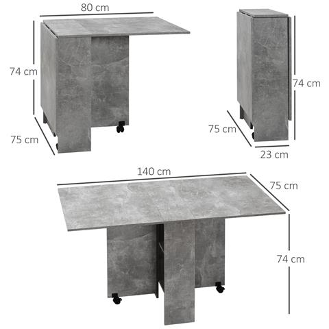 Tavolo Pieghevole In Legno Per 4-6 Persone Con Ruote, 75x140x74cm, Grigio - Foto 6