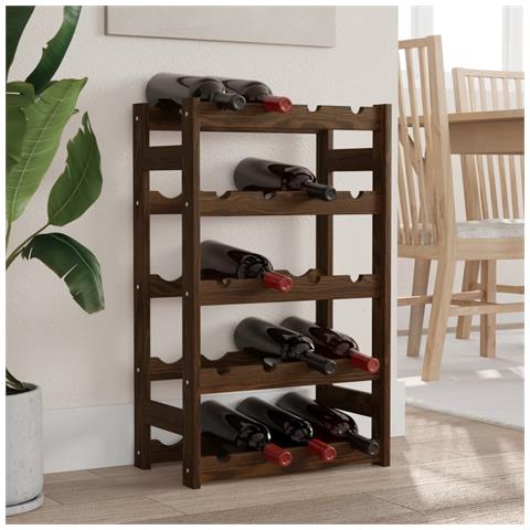 Portabottiglie Per 20 Bottiglie Marrone Legno Massello Di Pino - Foto 8