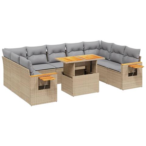 Set Divani Da Giardino 11 Pz Con Cuscini Beige In Polyrattan - Foto 1