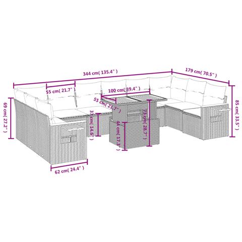 Set Divani Da Giardino 11 Pz Con Cuscini Beige In Polyrattan - Foto 2
