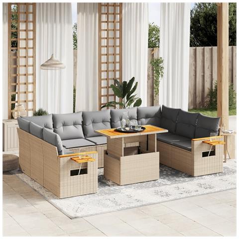 Set Divani Da Giardino 11 Pz Con Cuscini Beige In Polyrattan - Foto 3