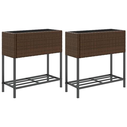 Fioriere Giardino con Ripiani 2pz Marroni 70x28x70cm Polyrattan - Foto 1