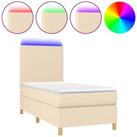 Letto a Molle con Materasso e LED Crema 90x190 cm in Tessuto - Foto 1