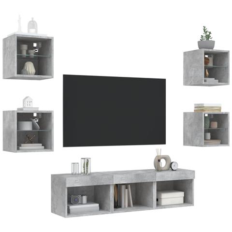 Mobili TV a Muro con LED 7pz Grigio Cemento Legno Multistrato - Foto 10