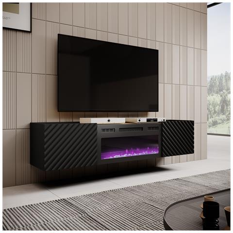 Armadio RTV con caminetto elettrico ONDA 180x40x39-58 nero (in piedi o a parete) - Foto 2