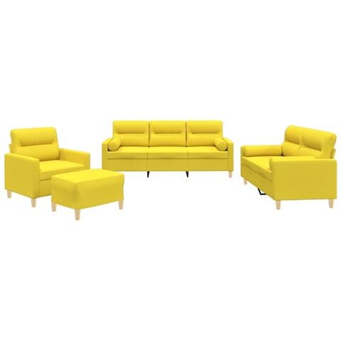 Set di Divani 4 pz con Cuscini Giallo Chiaro in Tessuto - Foto 1