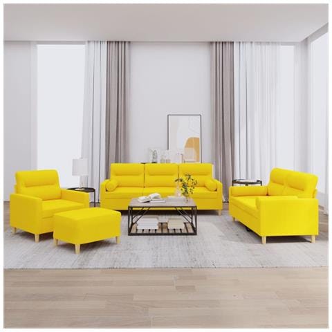 Set di Divani 4 pz con Cuscini Giallo Chiaro in Tessuto - Foto 2