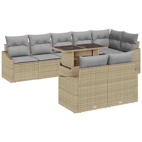 Set di divani da giardino da 9 pezzi con cuscini beige in polyrattan - Foto 1