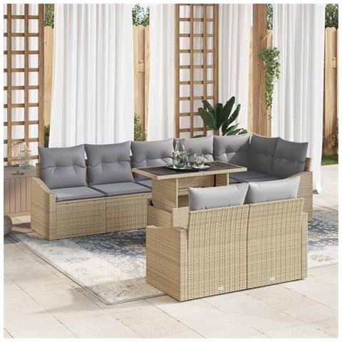 Set di divani da giardino da 9 pezzi con cuscini beige in polyrattan - Foto 2