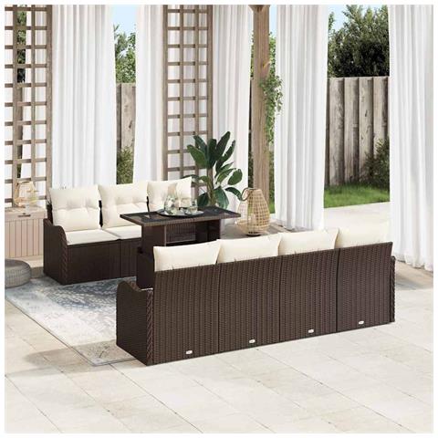 Set Divano Giardino  da 8 Pezzi con Cuscini Marrone Polyrattan, Divano Giardino  da 2 Posti con Cuscini Marrone Polyrattan - Foto 2