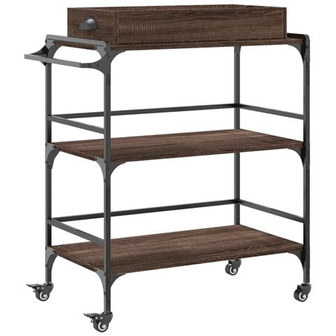 Carrello Cucina Rovere Marrone 81,5x41x92,5cm Legno Multistrato - Foto 1