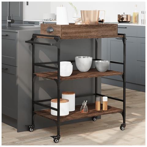 Carrello Cucina Rovere Marrone 81,5x41x92,5cm Legno Multistrato - Foto 2