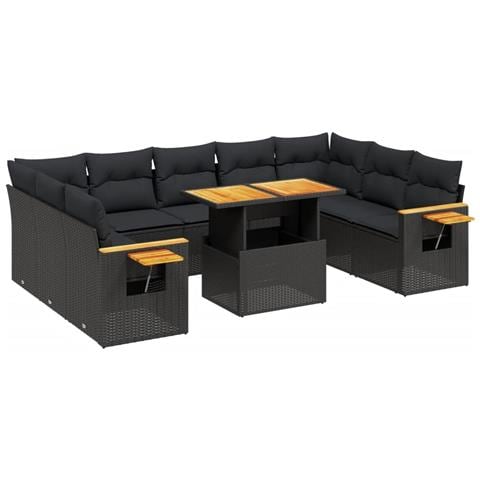 Set Divani da Giardino 11 pz con Cuscini in Polyrattan Nero - Foto 1